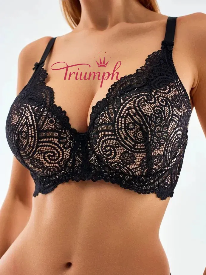 „Triumph®“ 5 vnt.💖50 % nuolaida✨Nėriniuota liemenėlė dideliems dydžiams, gili V formos [65A-120H]