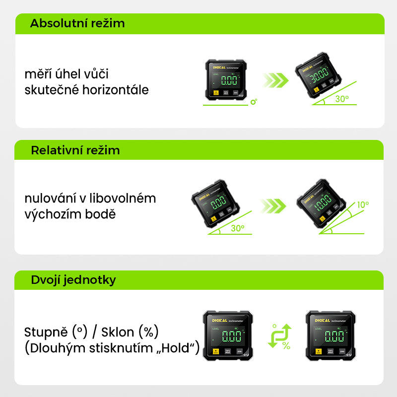 📐4 stranný magnetický digitálny uhlomer s laserom