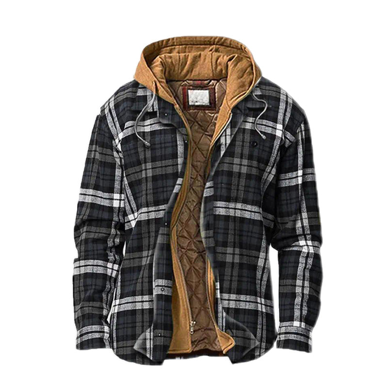 ❄️ Stvorené pre chladné dni | Pánska kockovaná bunda s kapucňou a prešívanou podšívkou ⚡ Doprava zadarmo