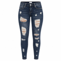 Dámske džínsy s vysokým pásom, roztrhané, skinny, distressed, strečové denimové nohavice