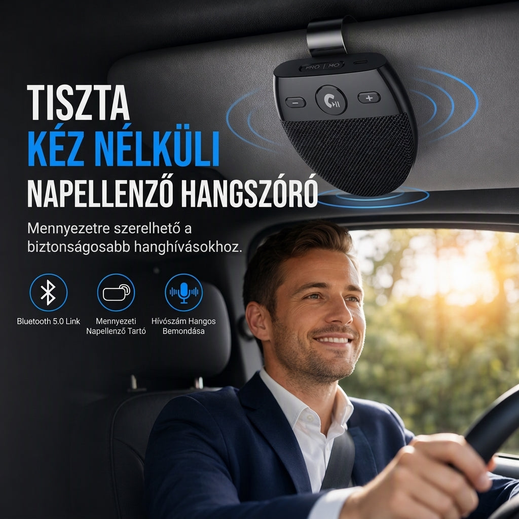 🚗 SP11 – Bluetooth handsfree zariadenie do auta s integrovaným slnečným štítom, s funkciou automatického zapnutia pri detekcii vibrácií, podporuje A2DP a hlasové upozornenie na prichádzajúce hovory