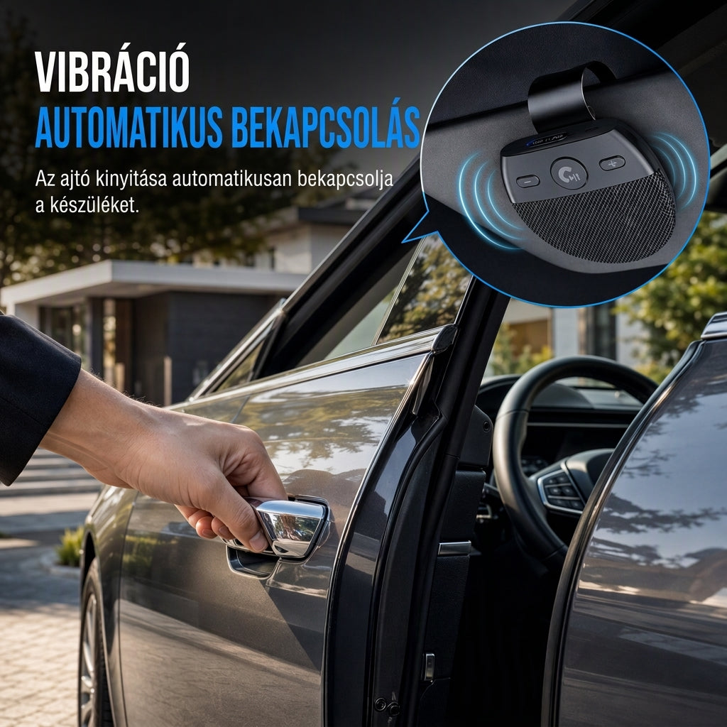 🚗 SP11 – Bluetooth handsfree zariadenie do auta s integrovaným slnečným štítom, s funkciou automatického zapnutia pri detekcii vibrácií, podporuje A2DP a hlasové upozornenie na prichádzajúce hovory